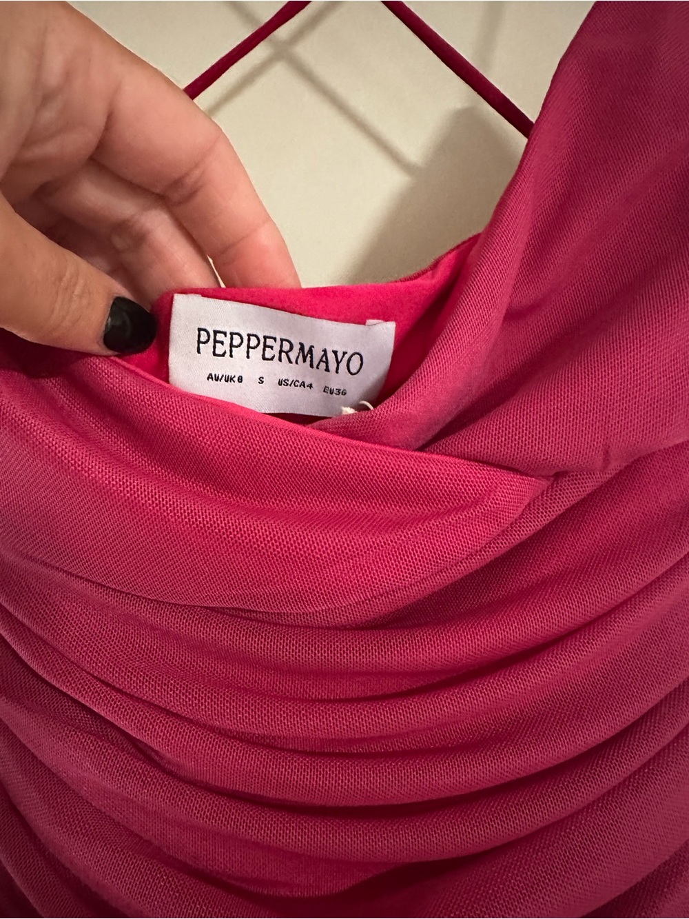 Peppermayo Hot Pink Ruched Cowl Strappy Mini Dress - Picture 8 of 8